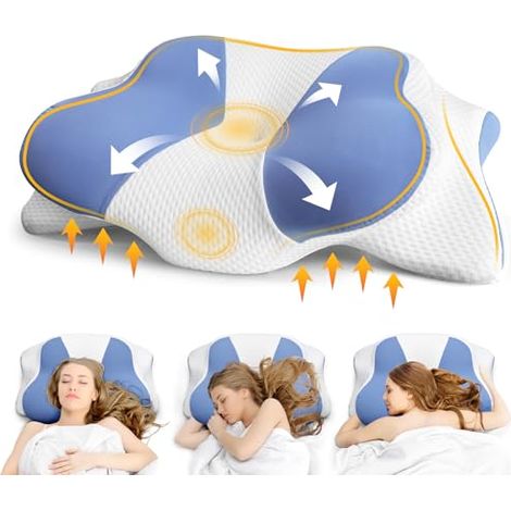 Nackenkissen Kopfkissen - Orthopädisches Kissen für Schulter und Nackenschmerzen, Memory Foam kissen für Bauch, Rücken, und Seitenschläfer, Ergonomisches Kopfkissen mit Nackenstütze (66 x 40 x 14 cm)