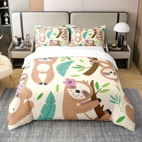 Bettwäsche-Set 200x200cm mit Faultier-Motiv, 100% Baumwolle, tropisch