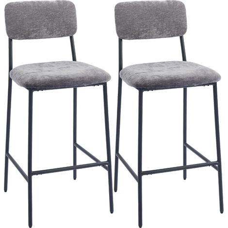 Tabourets de bar rembourrés lot 2 dossier tissu pieds acier gris cuisine îlot bar confortable design moderne