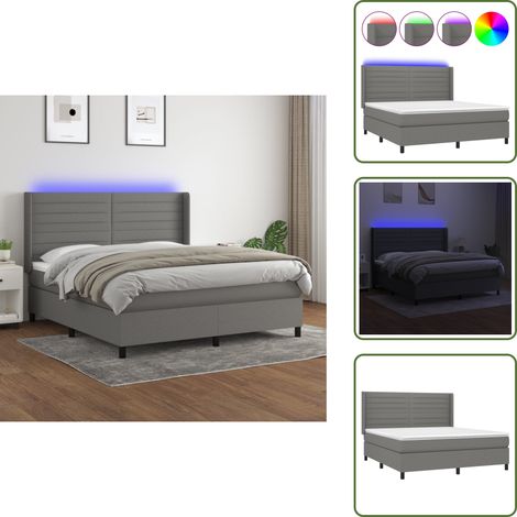 Sommier à lattes de lit matelas LED Gris foncé 160x200 cm Tissu - Sommier Tapissier - Lit Avec Led - Lit Design - Lit Plateforme - Matelas À Ressorts Ensachés (1/5)