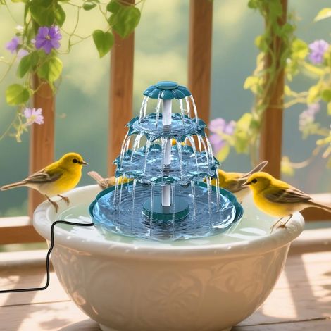 (1 pièce) Fontaine à oiseaux USB à trois niveaux, amovible, pour la décoration de bassins de jardin et villas d'intérieur et d'extérieur. (1/5)