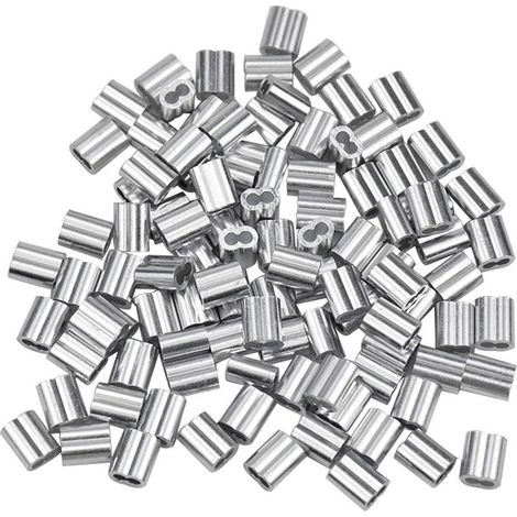 100 Pcs Manchons en Aluminium, Ferrules en Aluminium de Câble Métallique, Clip à Sertir en Aluminium avec Double Embouts pour Câbles Métalliques(1,5 mm ) (1/5)