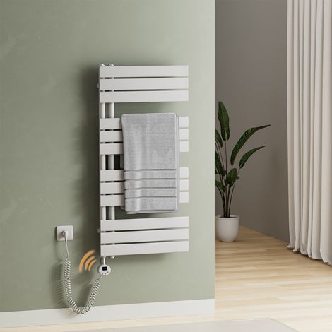 S’AFIELINA Radiateur Sèche-serviettes Electrique avec thermostat programmable, chauffe-serviettes électrique avec contrôle de la température, Blanc 104.1x50 cm 600Watts
