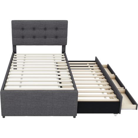 Letto imbottito 90x200 cm con letto estraibile, 3 cassetti, testiera regolabile, grigio (1/5)