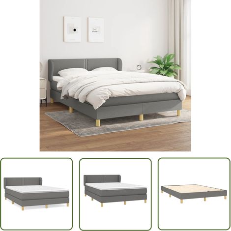 The Living Store Boxspringbett mit Matratze Dunkelgrau 140x200 cm Stoff - Boxspringbett - Doppelbett - Bettenrahmen - Lattenrost - Matratze (1/5)