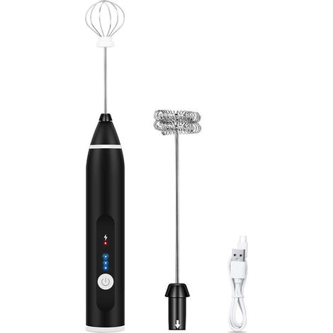 Mousseur à lait électrique, portable, rechargeable par USB, 3 vitesses, 2 fouets, pour le café. (1/5)