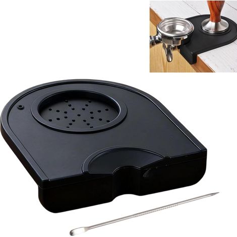 Tapis de Tamping pour Expresso en Silicone Noir, Tapis de Tassage Espresso, Café en Silicone résistant au Lave avec 1 Stylo D'art de Café, Stylos Latte Art Décoratif, pour Barista Tool Accueil Cuisine