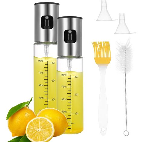 2 Pulvérisateur Huile, Acier Inoxydable 304, Flacon Transparent Gradué 90ml, Pour Friteuse Air Chaud, Cuisine