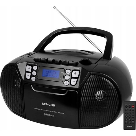 Radiocasete Sencor SPT 3907B con reproductor de CD, MP3, FM, USB y Bluetooth.