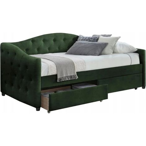 Cama Houston Mane, Verde oscuro, Individuales, 90x200, Tapiz, Somieres, 98x216x95cm