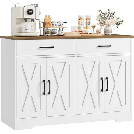Sideboard 120×81×40 cm Küchenschrank Arbeitsplatte 2 Schubladen 4 Türen Weiß