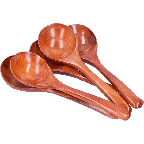 Lot de 5 cuillères en bois à long manche, louches en bois pour mélanger et remuer, ustensiles de cuisine, couleur foncée (1/5)