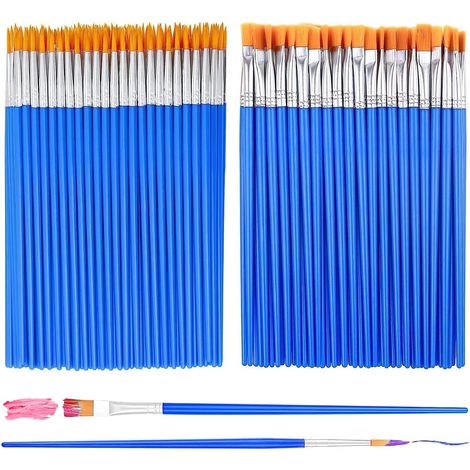 80 pinceaux vrac plats/ronds/pointus manche plastique, pour acrylique, aquarelle, huile, peinture faciale