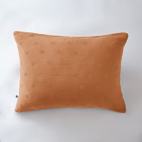 Taie d'oreiller Brodée Déco "Gaïa Boho" 60 x 60 cm & 50 x 70 cm "Gaze de Coton" l'Effet Papillon - Gaia Boho Abricot - Taie d'oreiller 50 x 70 cm