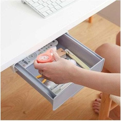 23.7 x Self-Adhesive Under Desk Drawer Organizer, Hidden Table and Cabinet Storage Tray, Large Capacity, Orange, 22.8 x 7 cm (1/4)
