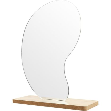 Miroir de maquillage de table en bois de forme irrégulière avec couvercle rabattable