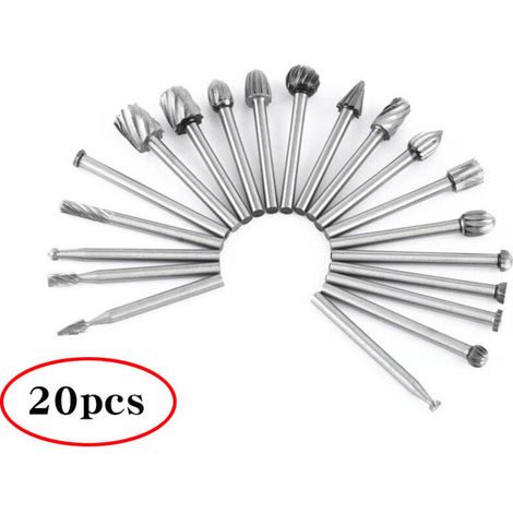 Outil rotatif - 20pcs Couteaux à bois à tête fraisée en acier à grande vitesse Fraise à bois avec tige de 2,35 mm / Accessoire Outil rotatif pour le travail du bois, la sculpture (1/4)