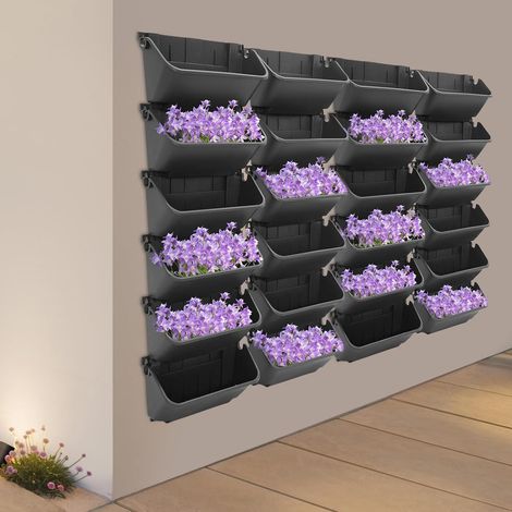 24PCS Wall Planters Outdoor,Vertical Garden Planter with Drainage Holes,Living Wall Planter Outdoor for Balcony Fence Patio,Wall Mounted Plant Pots for Herbs Flowers Succulents Black (1/5)