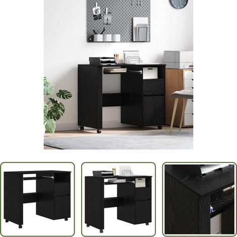 Heimbüro - Tisch mit Rädern mit Regal Schwarz Eichen-Optik 91 x 50 x 77 cm (1/5)