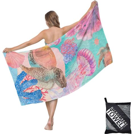 Grandes Serviette de Plage Microfibre avec Sac,160X90Cm Tortue Rose de Plage,Séchage Rapide,Anti-Sable,Douces et Super Absorbante,Portable Légère,pour Piscine Vacances Yoga Camping (1/5)