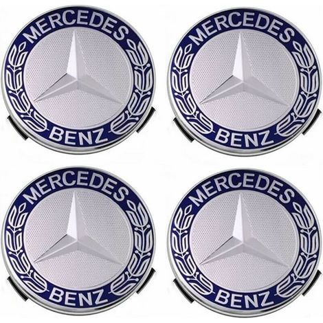 Enjoliveurs et cache-moyeux compatibles Mercedes-Benz 75 mm - bleus, lot de 4 (1/3)