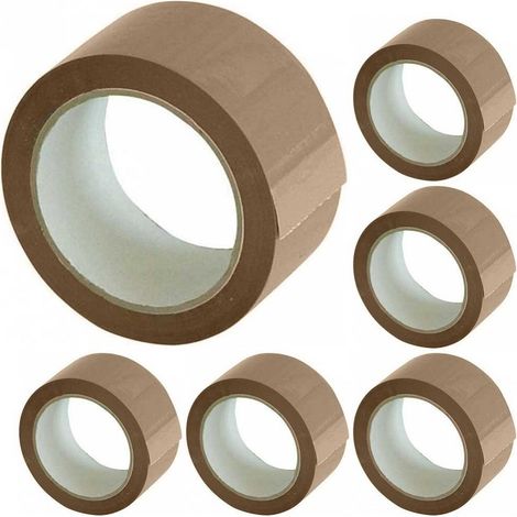 TrAdE Shop Traesio - Set 6 Nastri Adesivi Avana 50 Mm X 66 Mt Con Etichetta Nastro Imballaggi Marrone - (1/2)