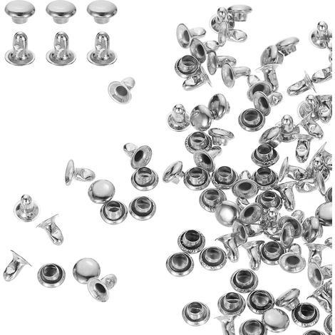 200 Pcs Rivet à Visser de Remplacement en Métal, 5mm x 5mm x 5mm Rivets tubulaires en Acier au Carbone, Kit de Fixation pour Cuir pour Sacs, Livres, Colliers, Laisses, Argent (1/5)
