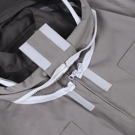 Traje de protección para apicultores, chaqueta de algodón marrón desmontable con visera de alta visibilidad y gorro incluidos. (1/5)