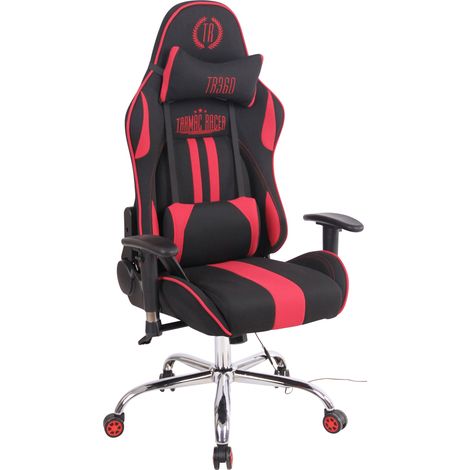 Fauteuil de bureau gamer design sportif fonction de massage chauffant avec coussins en tissu noir / rouge 100002533