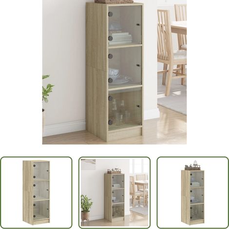 Holzschrank - Highboard mit Glastüren Sonoma-Eiche 35x37x109 cm (1/5)