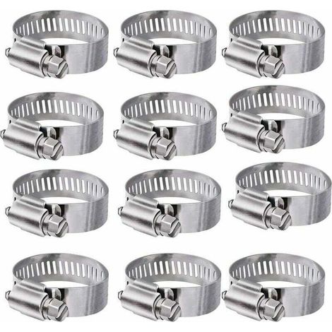 1,5"-Schlauchschelle mit Schneckengetriebe – SAE-Größe 24, komplett aus Edelstahl mit 1/2"-Band, Klemmbereich 27–51 mm, 12er-Packung