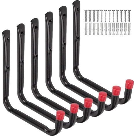 Set mit 6 robusten Wandhaken (17 cm) zur Aufbewahrung in der Garage, z. B. für Gartenschlauch, Klappstuhl und Fahrrad. (1/4)