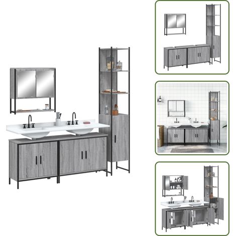 Armoire de lavabo - vidaXL Ensemble de meubles de salle de bain 4 pcs Sonoma gris - Bois d'ingénierie (1/5)