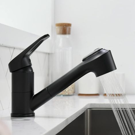 ZOLGINAH Grifo de cocina con rociador extraíble, grifo monomando de alta presión con 2 tipos de rociador, grifo de cocina negro moderno para grifo de fregadero de barra de cocina (1/5)