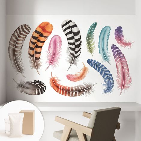 Papier peint intissé mural pour salon chambre à coucher tendance et originale - Colle incluse gratuite Plumes pastel 104x70 cm (1/5)