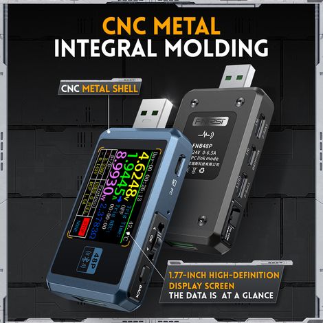 FNIRSI FNB48P Testeur multifonction à affichage 6 chiffres : voltmètre, ampèremètre, chargeur USB Type-C, détection de câble, calcul de capacité de batterie, mesure de la résistance interne. (1/5)