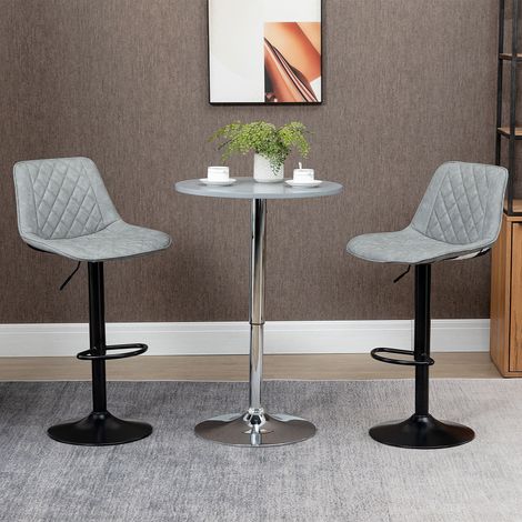 Jeu de 2 Tabourets de Bar Pivotants, Hauteur Réglable 86-106 cm, Rembourrés en Cuir Synthétique, Avec Dossier et Repose-Pieds, Gris