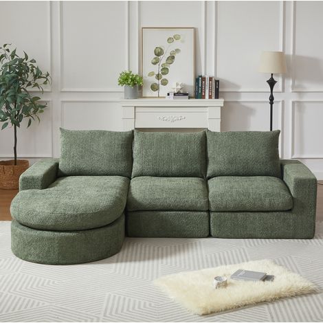 Sofá de esquina modular de chenilla verde, 250 x 160 x 80 cm, con chaise longue reversible HAVRYA (1/5)