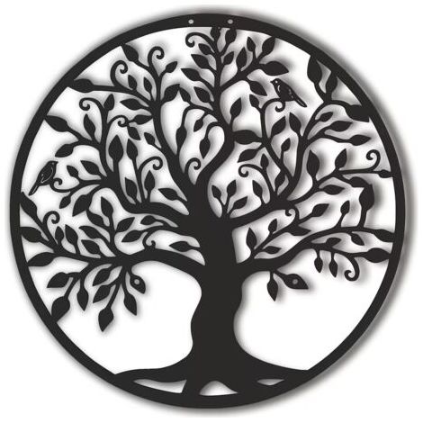 Sollbry Décoration murale arbre de vie en métal noir pour salon, couloir, escaliers, extérieur (30 cm)