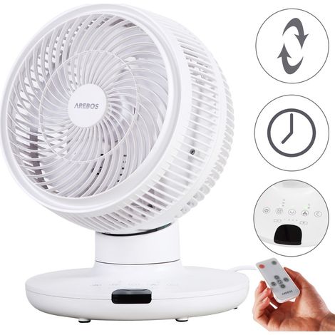 AREBOS table fan with timer  55W  3D oscillation  fan with 4 speed levels  incl. night mode & touch panel with room temperature display