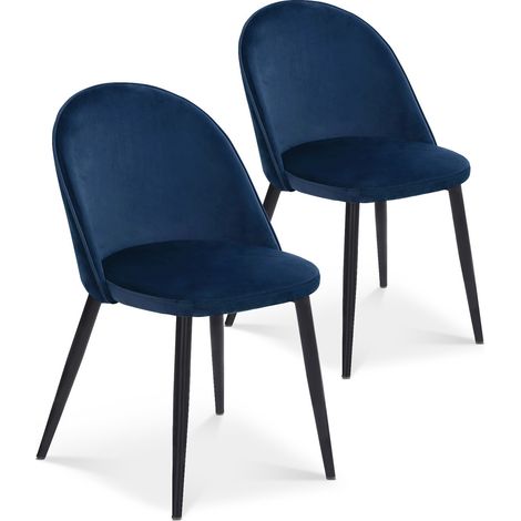 Lot de 2 chaises Cecilia velours Bleu pieds noirs (1/2)