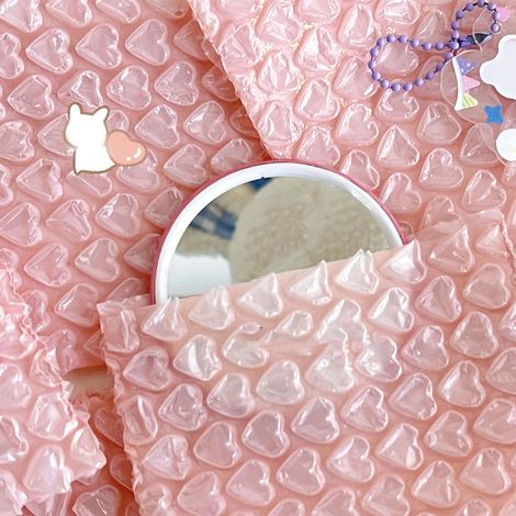 Kleine PE-Luftpolsterbeutel mit rosa Herzmuster, stoßfest, wasserdicht, mit Luftpolsterfolie gefüllt, für Verpackung und Expressversand (1/5)