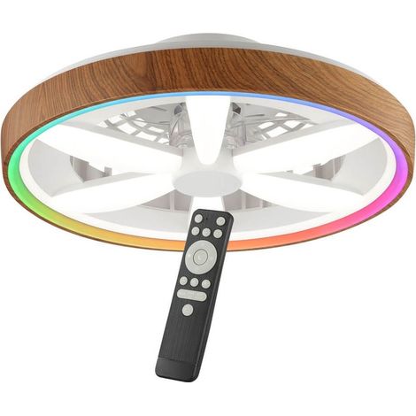 Ventilateur de plafond aspect bois Gaiano avec lampe RGB - G80935/76 (1/3)