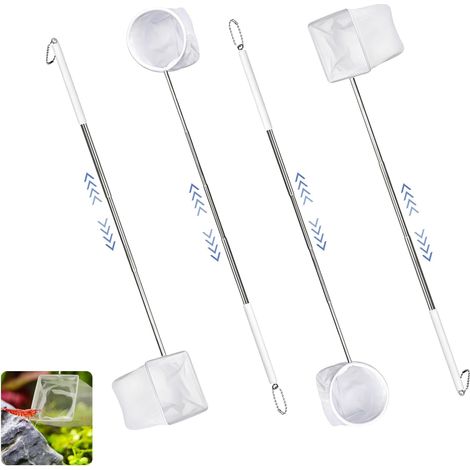 Set of 4 Mini Fish Net with Telescopic Handle Fine Mesh Fishing Net for Catching Small Fish and Shrimp Fish Tank Cleaning (1/5)