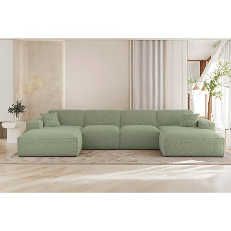 Wohnlandschaft Sofa U-Form CELES PREMIUM in Stoff Sven Hellgrün