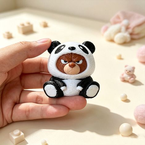 New 3D Printed Panda Suit Grumpy Bear Figurine - A bear wearing a panda jacket (1/4)