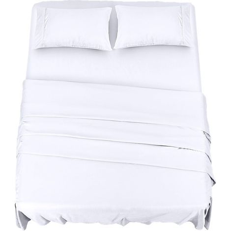 Polyester Microfibre Parure de lit (4 pièces, Blanc) - 1 Drap Housse 150x200cm, 1 Drap Plat 266x259cm et 2 Taies d'oreiller 50x75cm (1/5)