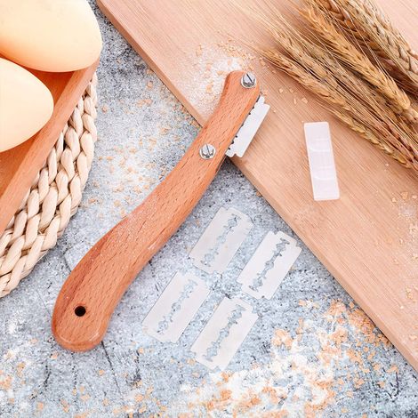 Brotschneider mit Holzgriff, Teigschneidermesser mit 5 austauschbaren Klingen für die Brotbackküche (1/5)