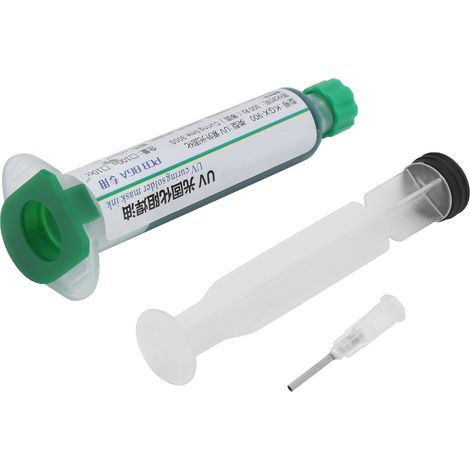Encre de masque de soudure UV verte KGX 900, 10 ml, avec aiguille coulissante pour le soudage de circuits imprimés. (1/5)