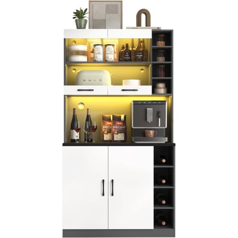 Meuble cuisine buffet 100×47×187 cm, LED, étagères réglables,bois (1/5)